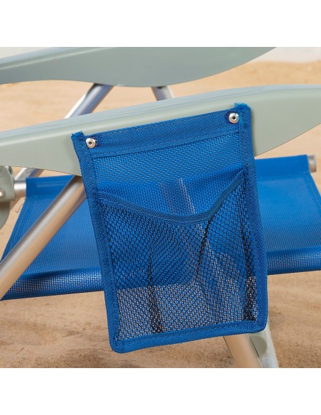 Chaise de plage basse multiposition 47x43x67 cm bleu avec parasol