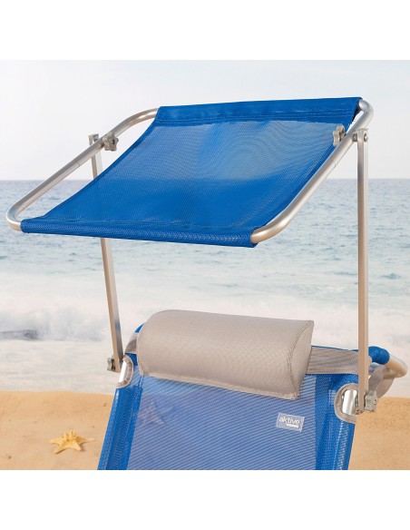 Chaise de plage basse multiposition 47x43x67 cm bleu avec parasol