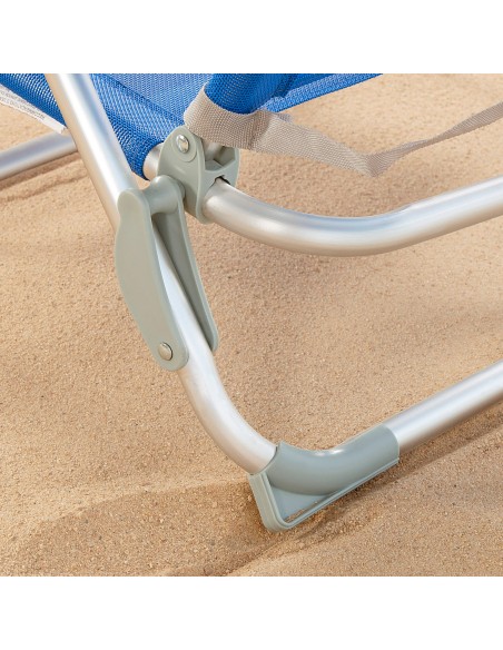 Chaise de plage basse multiposition 47x43x67 cm bleu avec parasol