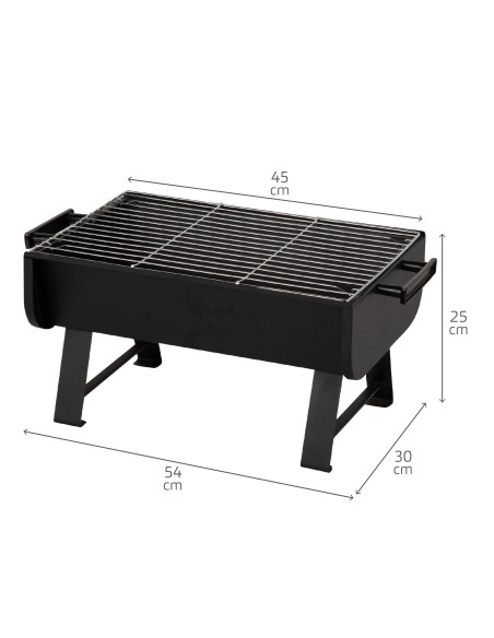 Barbecue portable au charbon de bois en acier 45x30x25 cm avec poignées latérales