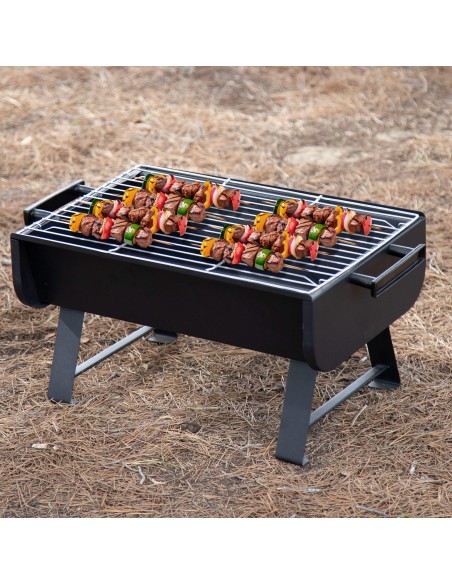 Barbecue portable au charbon de bois en acier 45x30x25 cm avec poignées latérales