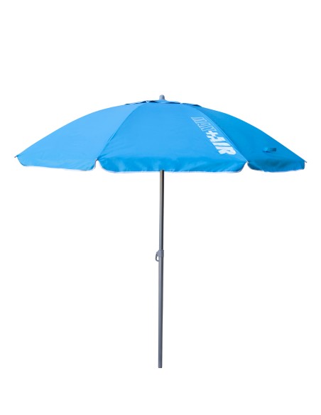 Pack 2 chaises de plage basse multiposition et parapluie de plage coupe-vent 200 cm bleu