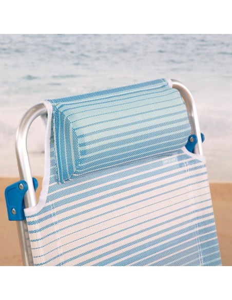 Pack 2 chaises de plage basse multiposition et parapluie de plage coupe-vent 200 cm bleu