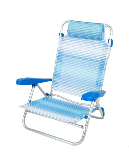 Pack 2 chaises de plage basse multiposition et parapluie de plage coupe-vent 200 cm bleu