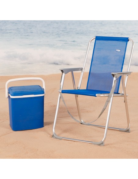 Pack de 2 chaises de plage pliantes fixes + parasol 180 cm bleu foncé