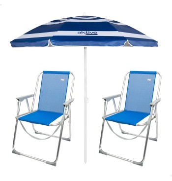 Pack de 2 chaises de plage pliantes fixes + parasol 180...