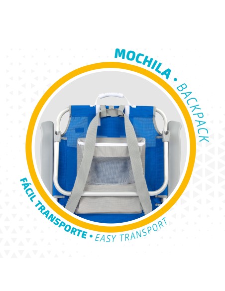 Pack de 2 chaises de plage pliantes XXL bleues avec appui-tête et poches + parasol 220 cm Twister