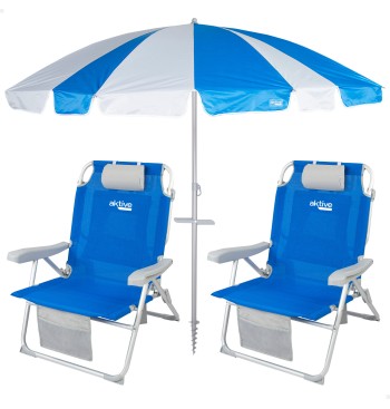 Pack de 2 chaises de plage pliantes XXL bleues avec...