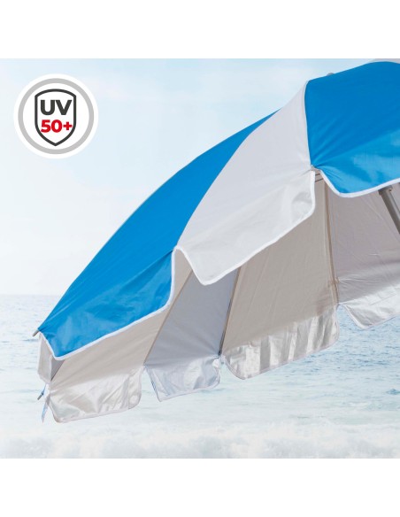 Pack 2 chaises de plage pliantes bleues avec appui-tête et poches + parasol 200 cm Twister