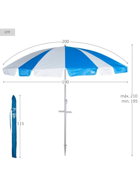 Pack 2 chaises de plage pliantes bleues avec appui-tête et poches + parasol 200 cm Twister