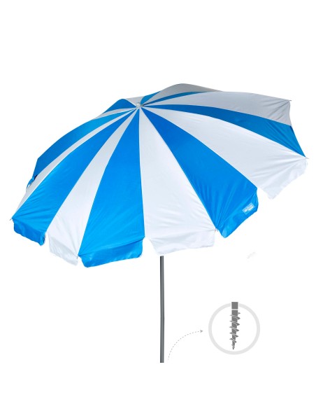 Pack 2 chaises de plage pliantes bleues avec appui-tête et poches + parasol 200 cm Twister