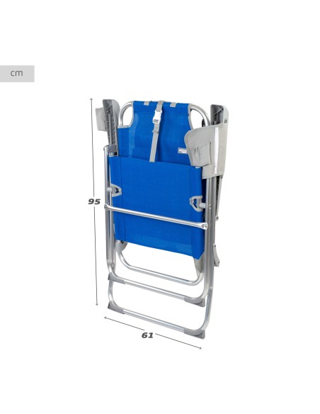 Pack 2 chaises de plage pliantes bleues avec appui-tête et poches + parasol 200 cm Twister