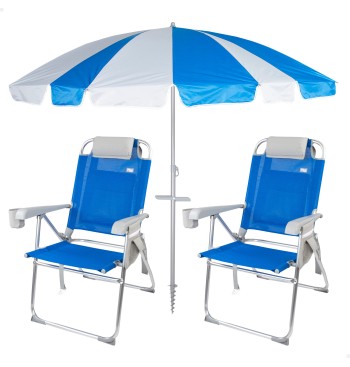 Pack 2 chaises de plage pliantes bleues avec appui-tête...