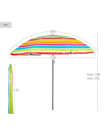 Pack de 2 chaises de plage pliantes beiges avec appui-tête + parasol 200 cm multicolore
