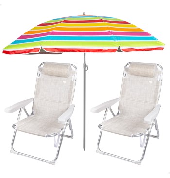 Pack de 2 chaises de plage pliantes beiges avec...