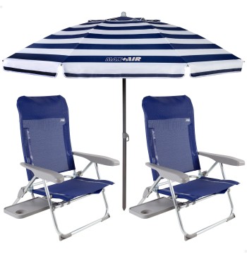 Pack de 2 chaises de plage pliantes bleu marine avec...