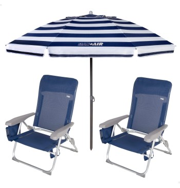 Pack de 2 chaises de plage pliantes bleu marine avec...