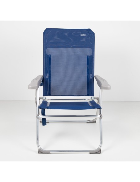 Pack de 2 chaises de plage pliantes bleu marine + parasol 180 cm à rayures