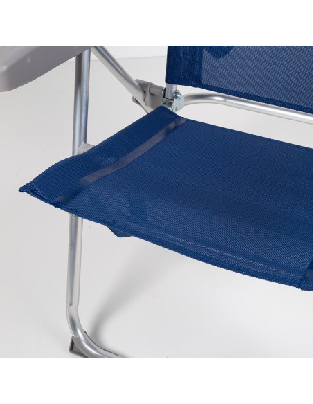 Pack de 2 chaises de plage pliantes bleu marine + parasol 180 cm à rayures