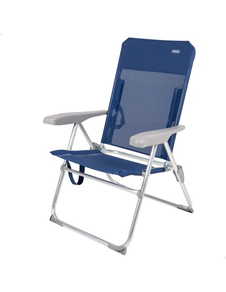 Pack de 2 chaises de plage pliantes bleu marine + parasol 180 cm à rayures