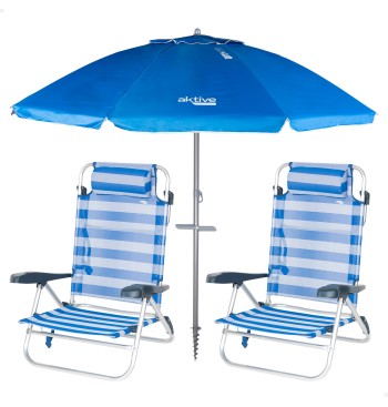 Pack de 2 chaises de plage pliantes rayées avec...