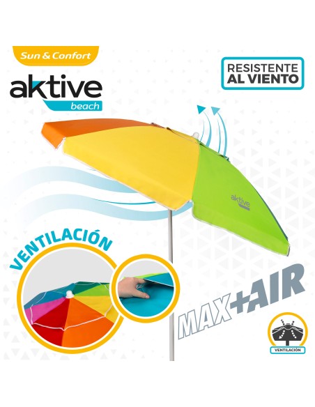 Pack de 2 chaises de plage pliantes turquoise avec appui-tête + parasol coupe-vent 200 cm multicolore