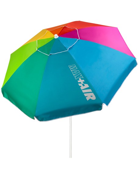 Pack de 2 chaises de plage pliantes turquoise avec appui-tête + parasol coupe-vent 200 cm multicolore