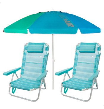 Pack de 2 chaises de plage pliantes turquoise avec...
