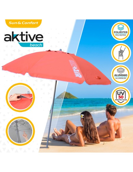 Pack de 2 chaises de plage pliantes + parasol coupe-vent 220 cm corail