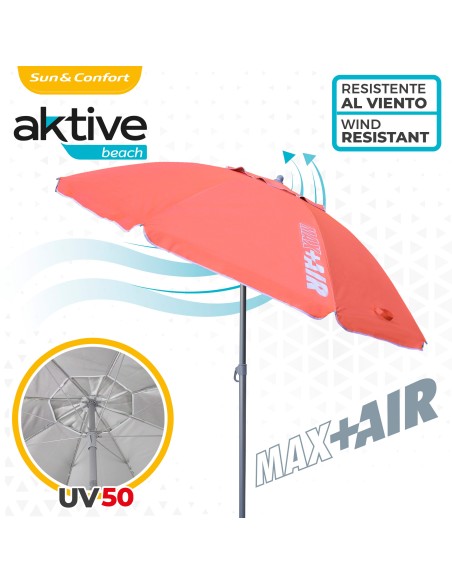 Pack de 2 chaises de plage pliantes + parasol coupe-vent 220 cm corail