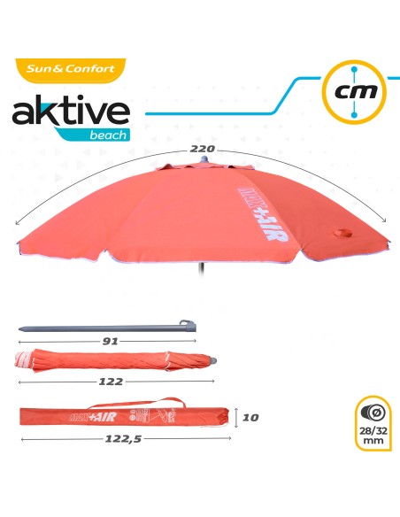 Pack de 2 chaises de plage pliantes + parasol coupe-vent 220 cm corail