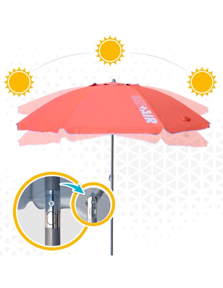 Pack de 2 chaises de plage pliantes + parasol coupe-vent 220 cm corail