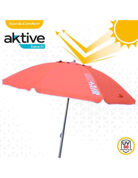 Pack de 2 chaises de plage pliantes + parasol coupe-vent 220 cm corail
