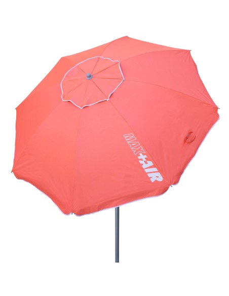 Pack de 2 chaises de plage pliantes + parasol coupe-vent 220 cm corail