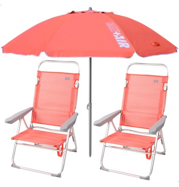Pack de 2 chaises de plage pliantes + parasol coupe-vent...