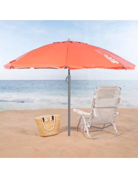 Pack 2 chaises de plage pliantes avec appui-tête + parasol coupe-vent 200 cm corail