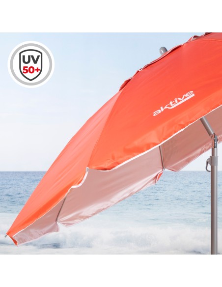 Pack 2 chaises de plage pliantes avec appui-tête + parasol coupe-vent 200 cm corail