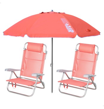 Pack 2 chaises de plage pliantes avec appui-tête +...