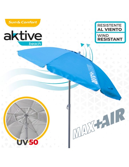 Pack 2 chaises de plage pliantes avec appui-tête + parasol coupe-vent 220 cm bleu