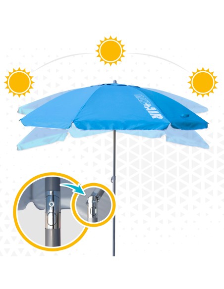 Pack 2 chaises de plage pliantes avec appui-tête + parasol coupe-vent 220 cm bleu