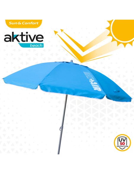 Pack 2 chaises de plage pliantes avec appui-tête + parasol coupe-vent 220 cm bleu