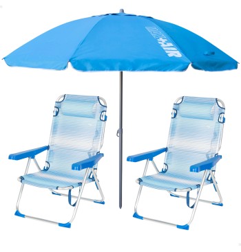 Pack 2 chaises de plage pliantes avec appui-tête +...