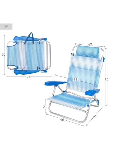 Pack 2 chaises de plage pliantes avec appui-tête et parasol coupe-vent 200 cm bleu