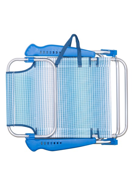 Pack 2 chaises de plage pliantes avec appui-tête et parasol coupe-vent 200 cm bleu