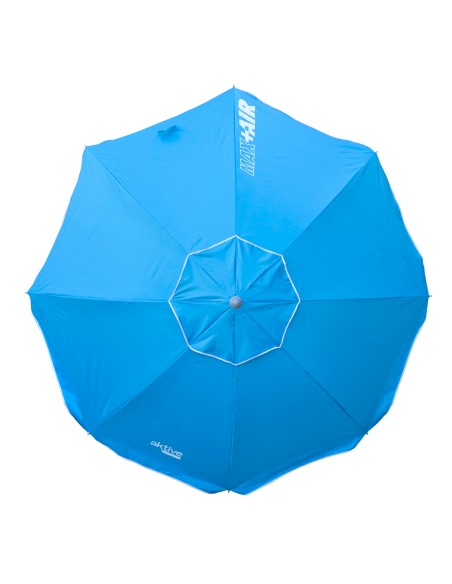 Pack 2 chaises de plage pliantes avec appui-tête et parasol coupe-vent 200 cm bleu