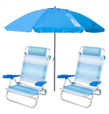 Pack 2 chaises de plage pliantes avec appui-tête et...