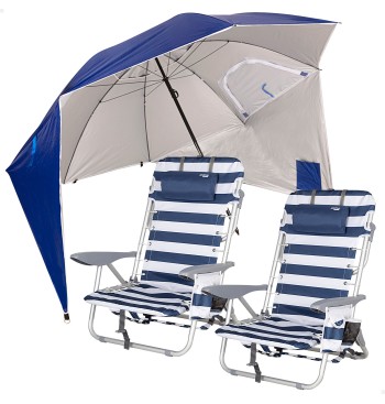 Pack de 2 chaises de plage pliantes rayées avec...