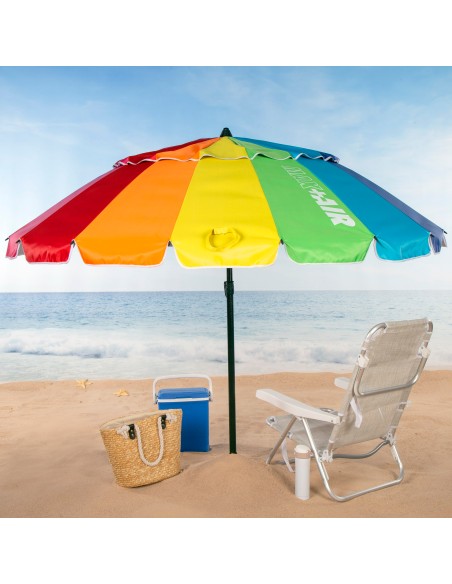 Parasol de plage coupe-vent 16 tiges 240 cm multicolore