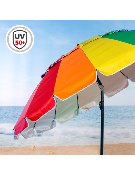 Parasol de plage coupe-vent 16 tiges 240 cm multicolore