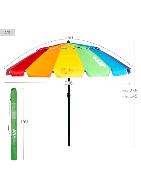Parasol de plage coupe-vent 16 tiges 240 cm multicolore